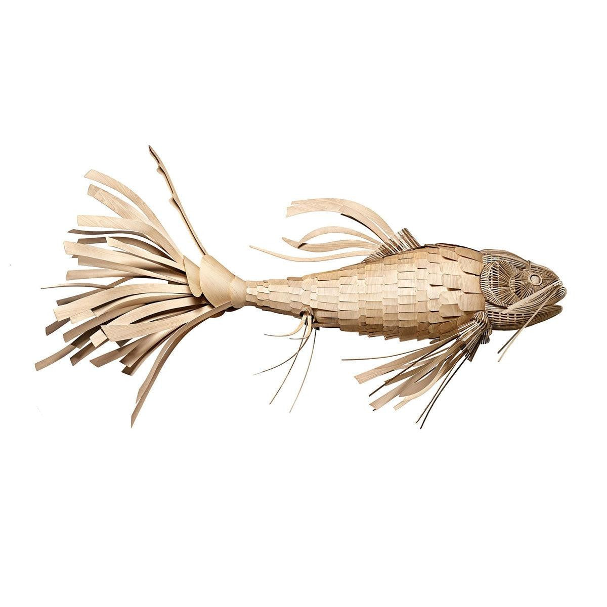 Koi-Inspired Wood Slat LED Chandelier
