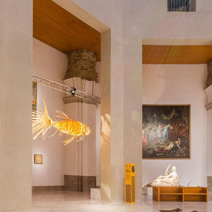 Koi-Inspired Wood Slat LED Chandelier