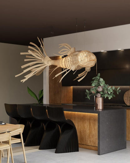 Koi-Inspired Wood Slat LED Chandelier