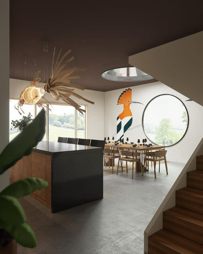 Koi-Inspired Wood Slat LED Chandelier