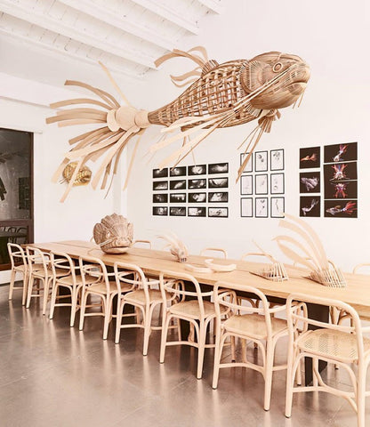 Koi-Inspired Wood Slat LED Chandelier