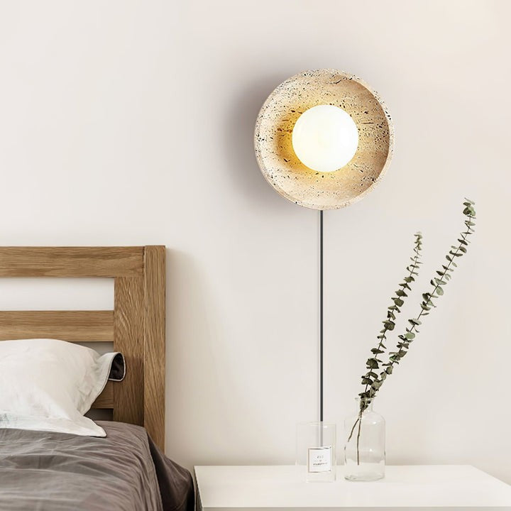 Lunar Travertine Plug-In Wall Sconce