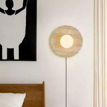 Lunar Travertine Plug-In Wall Sconce