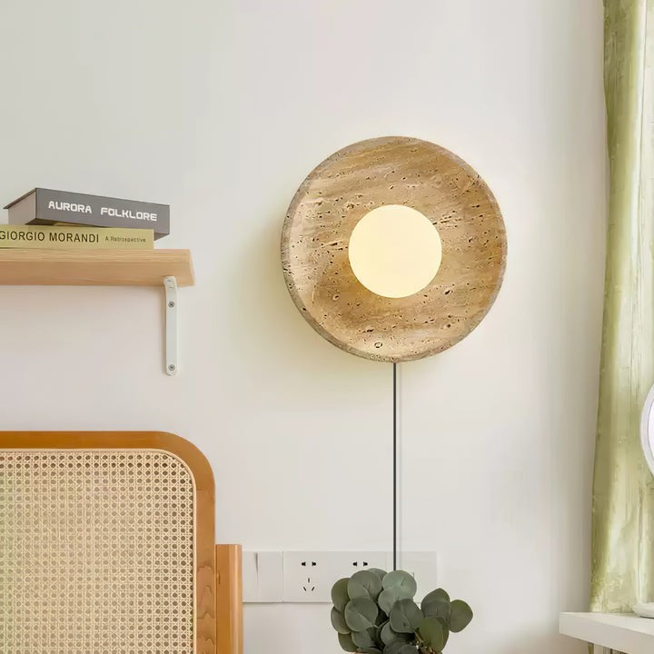 Lunar Travertine Plug-In Wall Sconce