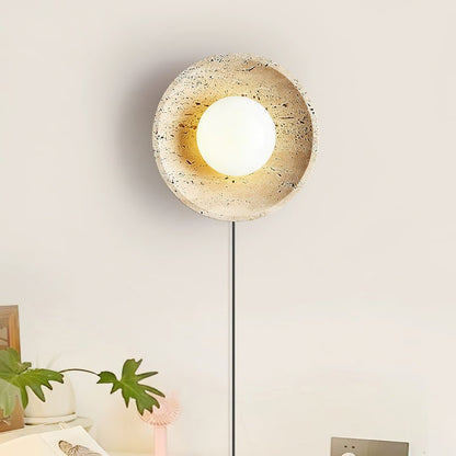 Lunar Travertine Plug-In Wall Sconce