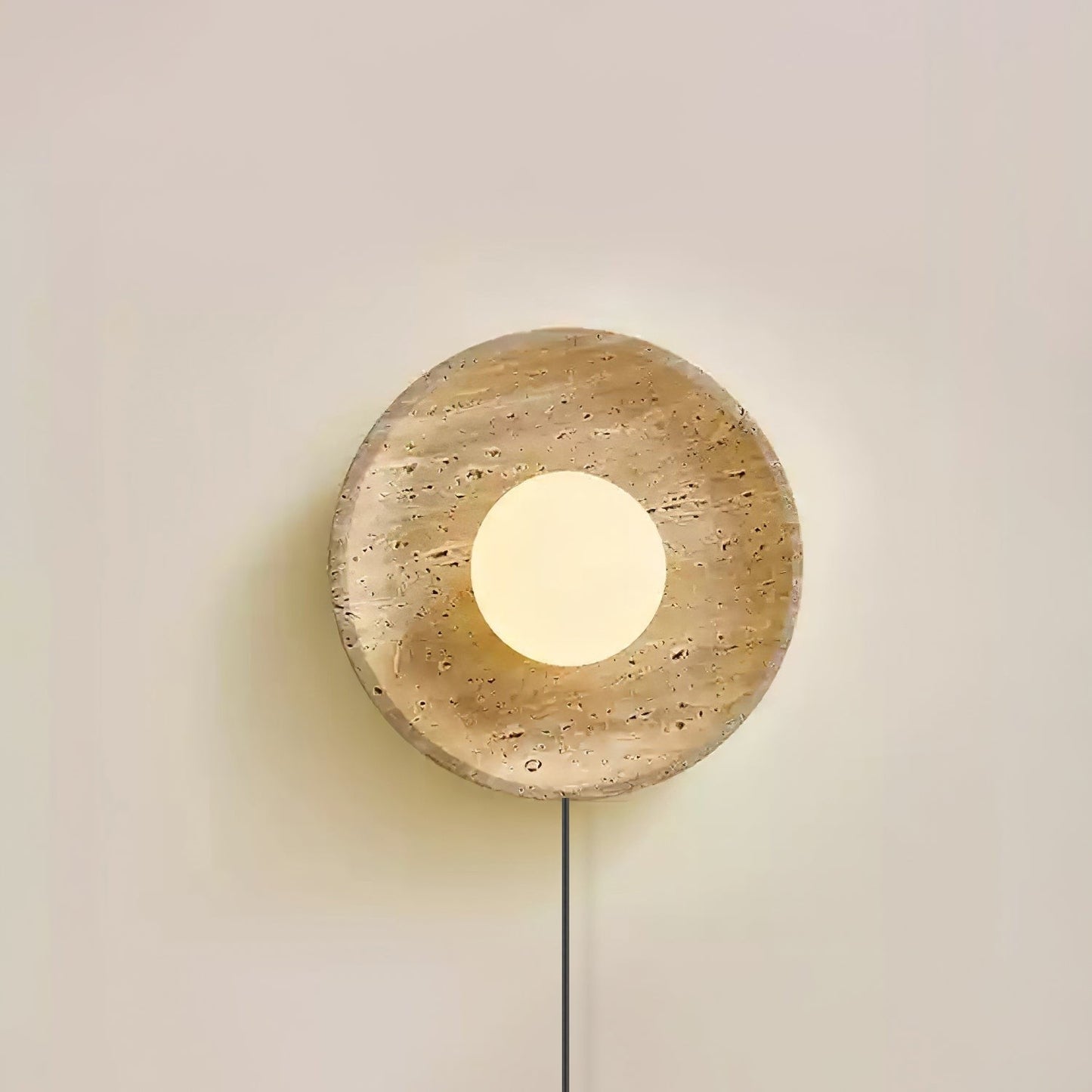 Lunar Travertine Plug-In Wall Sconce