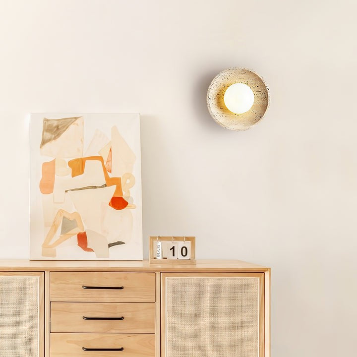 Lunar Travertine Plug-In Wall Sconce