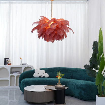 Luxury Ostrich Feather Chandelier Lighting Fixture