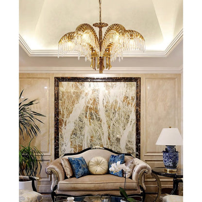 Luxury Palm Leaf Brass & Crystal Chandelier