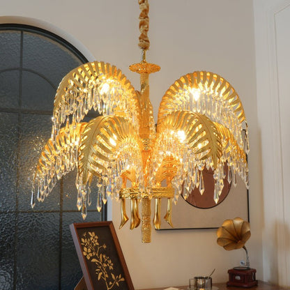 Luxury Palm Leaf Brass & Crystal Chandelier