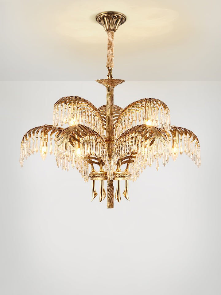 Luxury Palm Leaf Brass & Crystal Chandelier