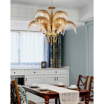 Luxury Palm Leaf Brass & Crystal Chandelier