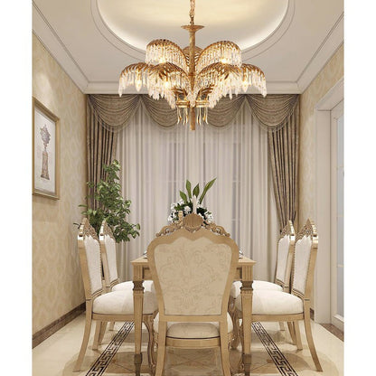 Luxury Palm Leaf Brass & Crystal Chandelier