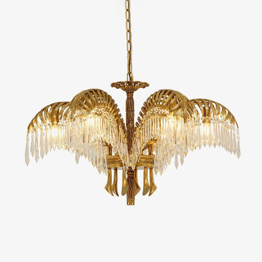 Luxury Palm Leaf Brass & Crystal Chandelier