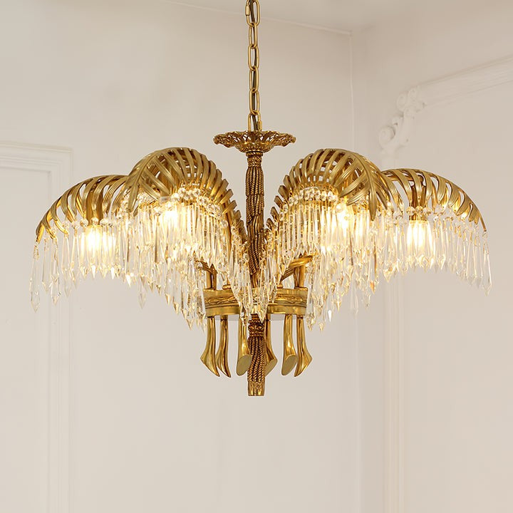 Luxury Palm Leaf Brass & Crystal Chandelier