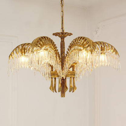 Luxury Palm Leaf Brass & Crystal Chandelier