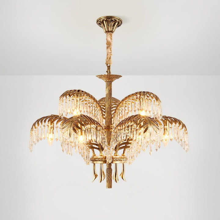 Luxury Palm Leaf Brass & Crystal Chandelier