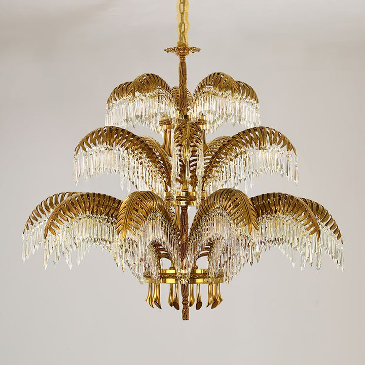 Luxury Palm Leaf Brass & Crystal Chandelier