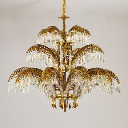 Luxury Palm Leaf Brass & Crystal Chandelier