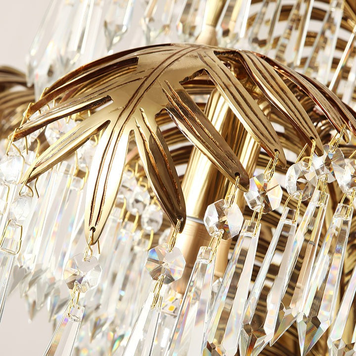 Luxury Palm Leaf Brass & Crystal Chandelier