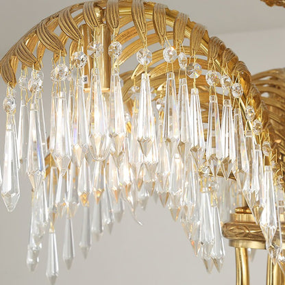 Luxury Palm Leaf Brass & Crystal Chandelier