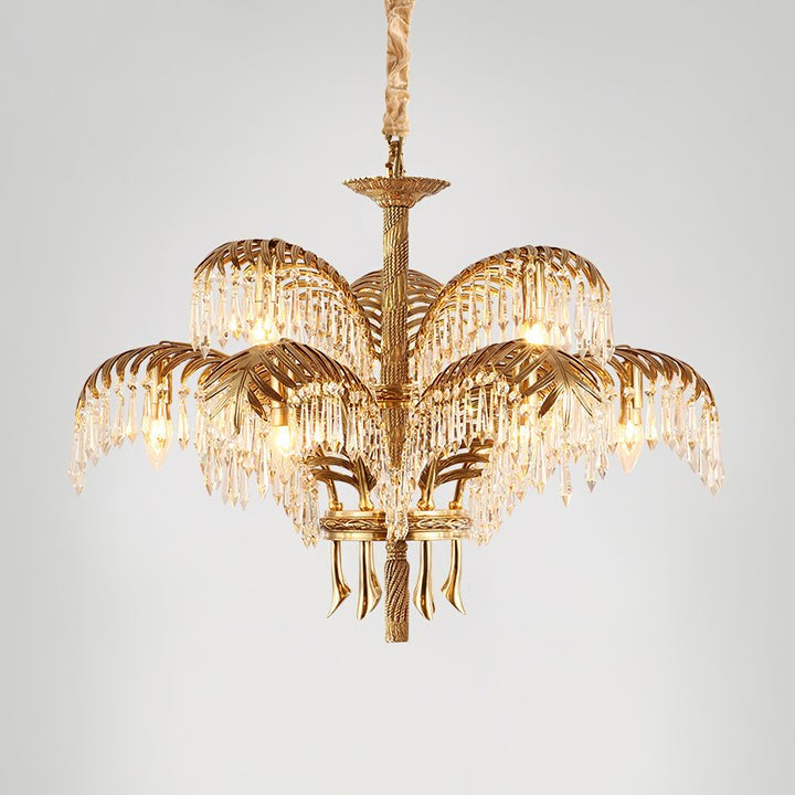 Luxury Palm Leaf Brass & Crystal Chandelier