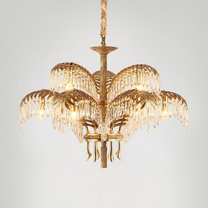 Luxury Palm Leaf Brass & Crystal Chandelier