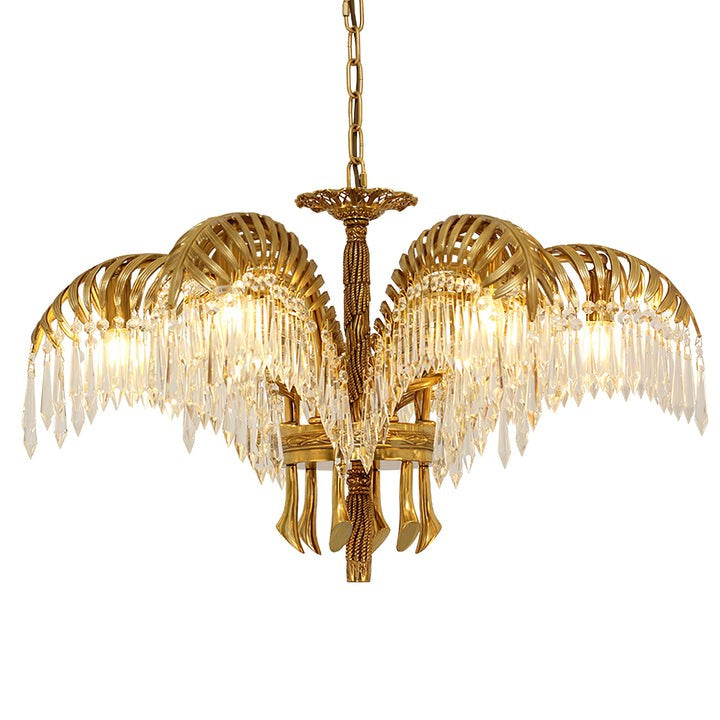 Luxury Palm Leaf Brass & Crystal Chandelier
