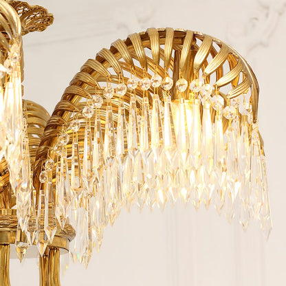 Luxury Palm Leaf Brass & Crystal Chandelier