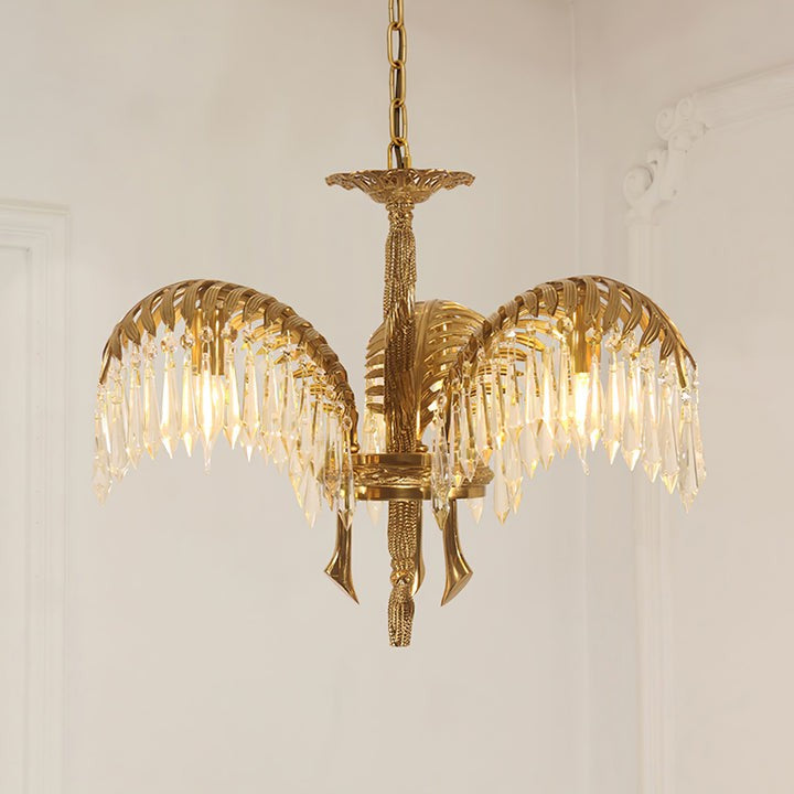 Luxury Palm Leaf Brass & Crystal Chandelier