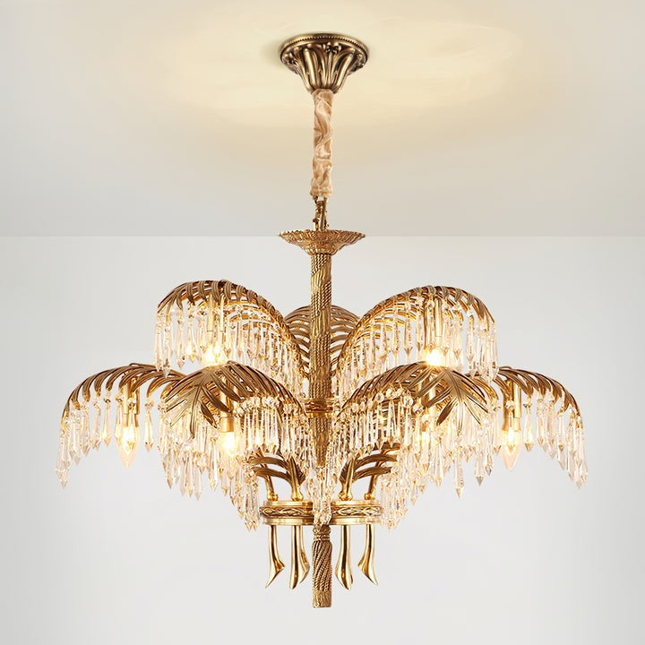 Luxury Palm Leaf Brass & Crystal Chandelier