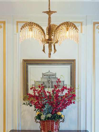 Luxury Palm Leaf Brass & Crystal Chandelier