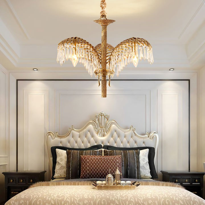 Luxury Palm Leaf Brass & Crystal Chandelier