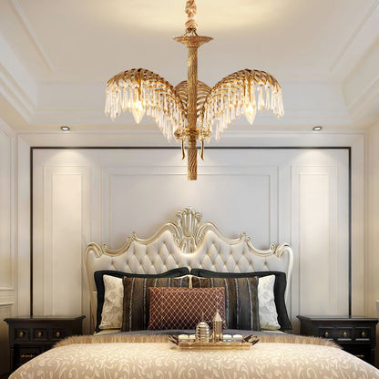 Luxury Palm Leaf Brass & Crystal Chandelier