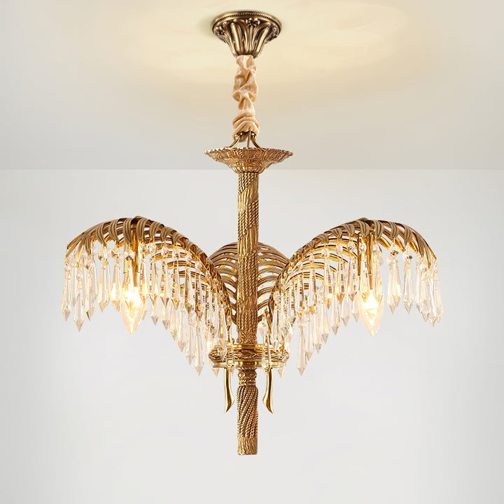 Luxury Palm Leaf Brass & Crystal Chandelier