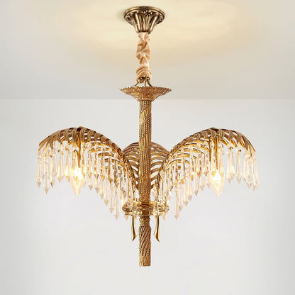 Luxury Palm Leaf Brass & Crystal Chandelier