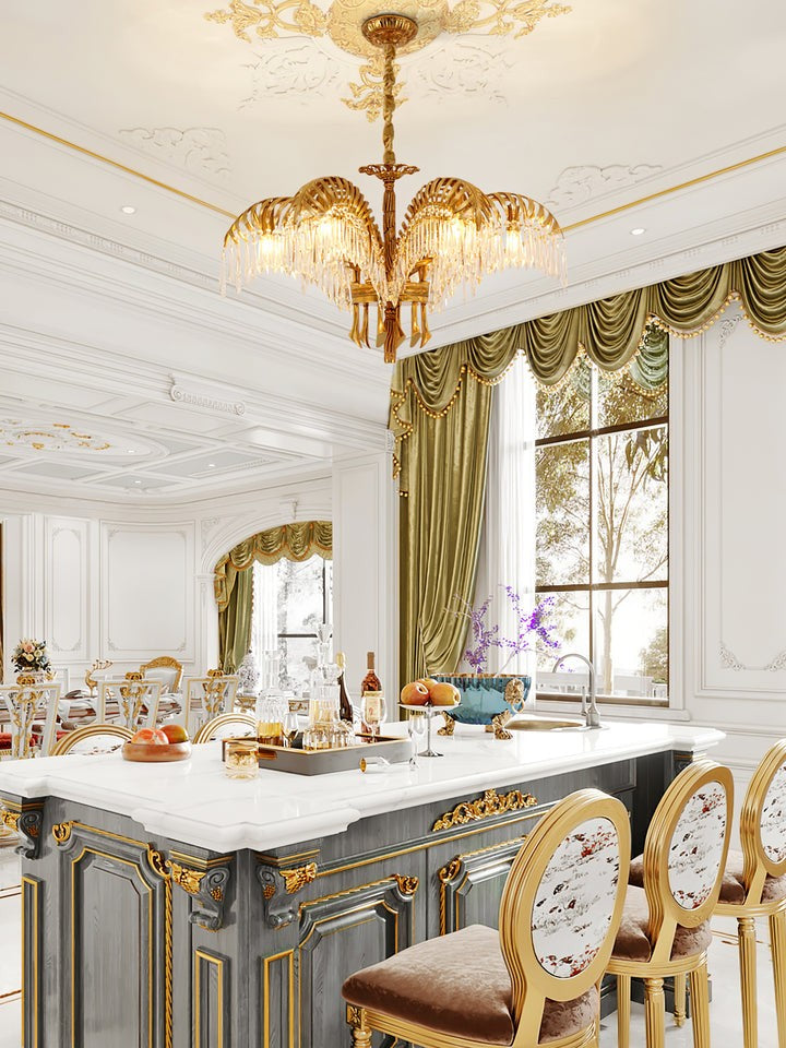 Luxury Palm Leaf Brass & Crystal Chandelier