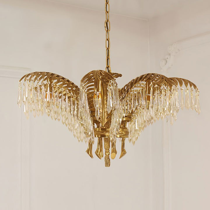 Luxury Palm Leaf Brass & Crystal Chandelier