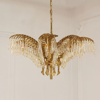 Luxury Palm Leaf Brass & Crystal Chandelier