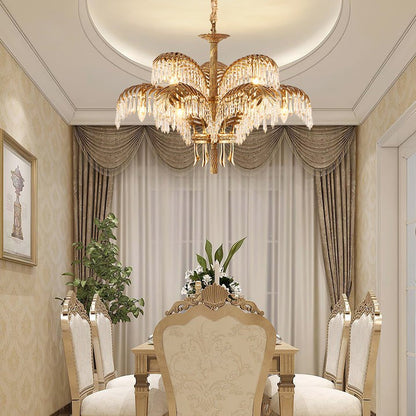Luxury Palm Leaf Brass & Crystal Chandelier