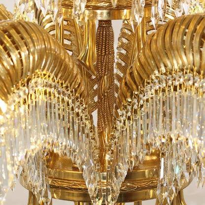 Luxury Palm Leaf Brass & Crystal Chandelier
