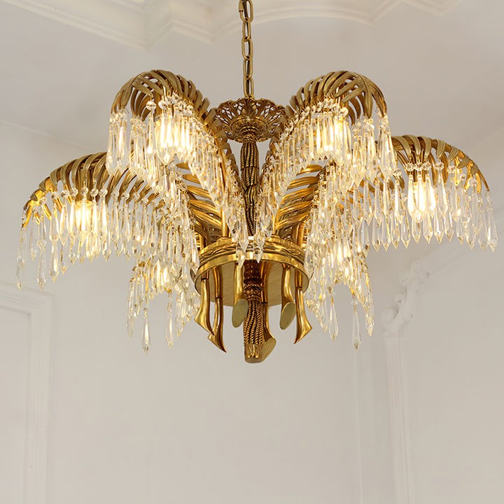 Luxury Palm Leaf Brass & Crystal Chandelier