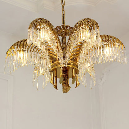 Luxury Palm Leaf Brass & Crystal Chandelier