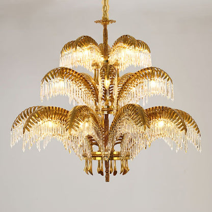 Luxury Palm Leaf Brass & Crystal Chandelier