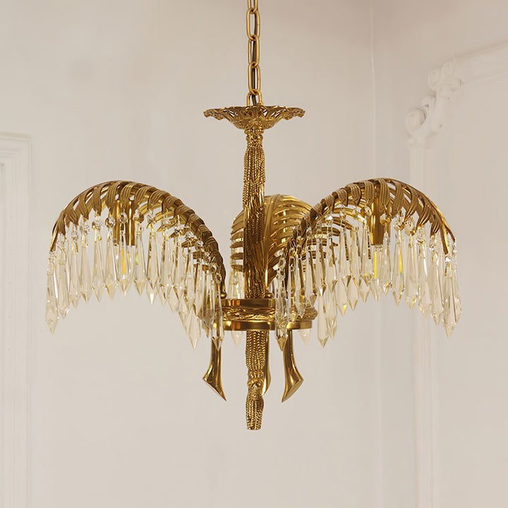Luxury Palm Leaf Brass & Crystal Chandelier
