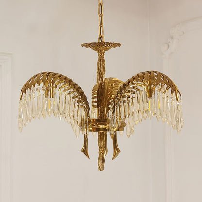 Luxury Palm Leaf Brass & Crystal Chandelier