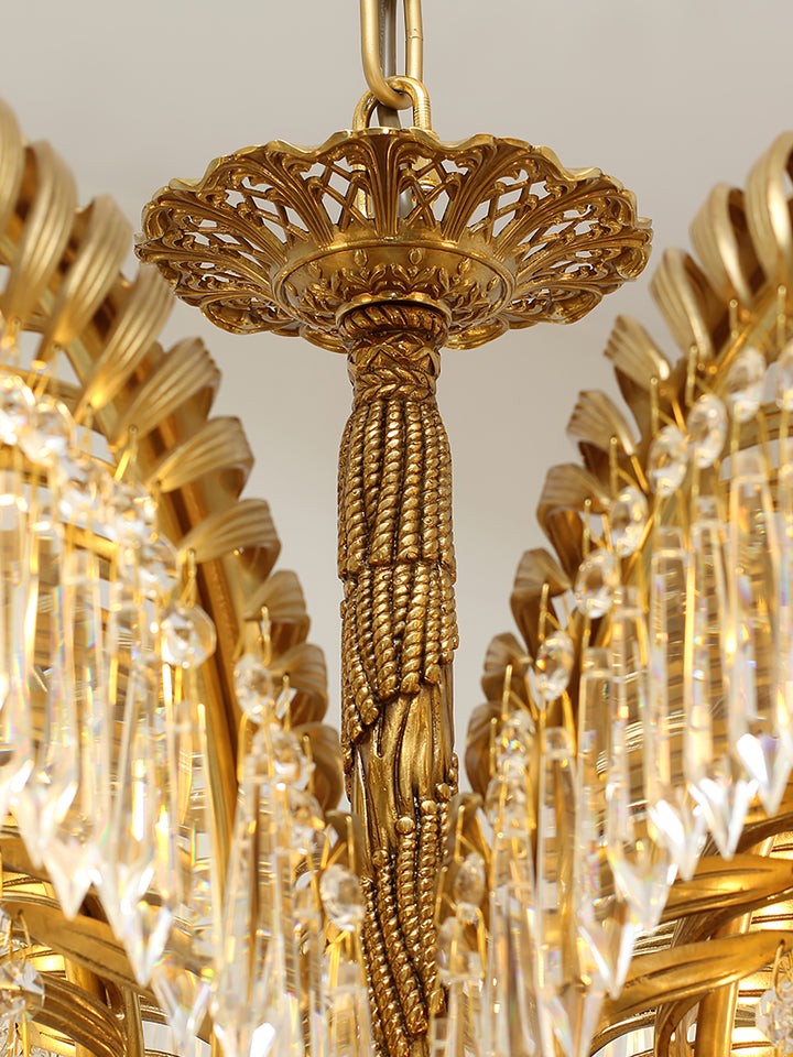 Luxury Palm Leaf Brass & Crystal Chandelier