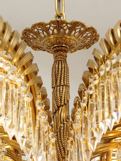 Luxury Palm Leaf Brass & Crystal Chandelier