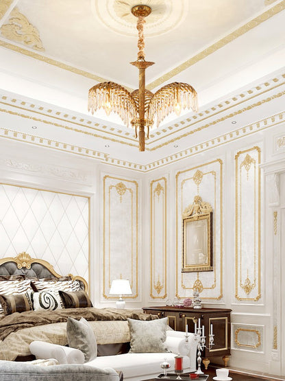 Luxury Palm Leaf Brass & Crystal Chandelier