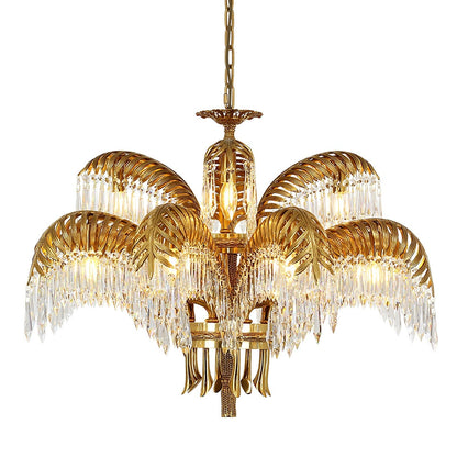 Luxury Palm Leaf Brass & Crystal Chandelier